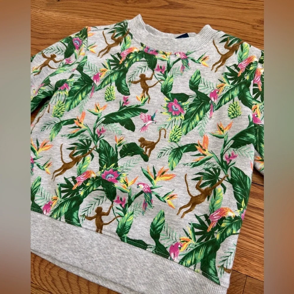 Janie and Jack Toddler Tropical Jungle Monkey French Terry Sweatshirt Size 3